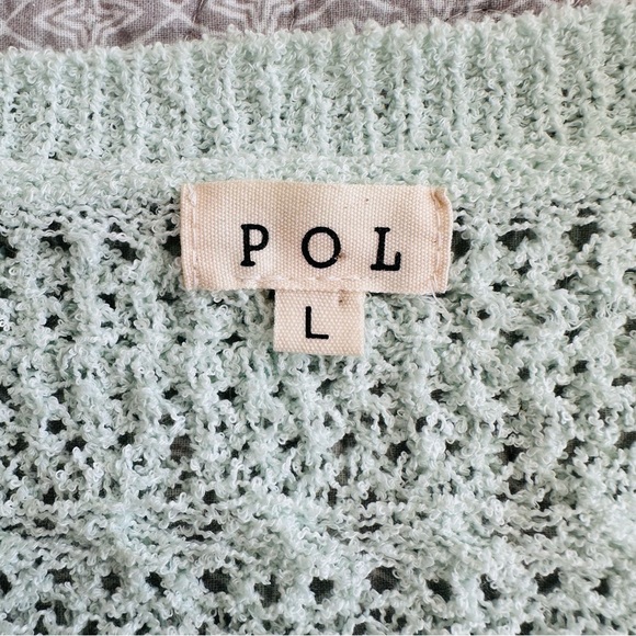 POL Arctic Blue Abstract Print Cropped Crochet Cardigan Sweater Size L - Picture 8 of 14